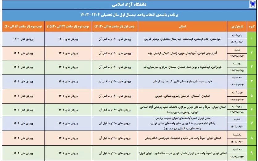 اول شهریور؛ آغاز انتخاب واحد نیم سال تحصیلی جدید دانشگاه آزاد اسلامی