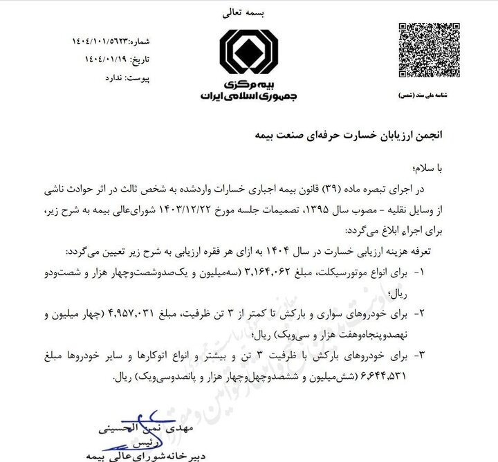 وسایل نقلیه تعرفه ارزیابی خسارت وسایل نقلیه در سال ۱۴۰۴ ابلاغ شد - خبرگزاری سفیر سبز | اخبار ایران و جهان